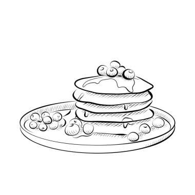 Çizgiler çiziyor. Krep ve böğürtlenli sanat tabağı. Vektör minimalist tasarımı