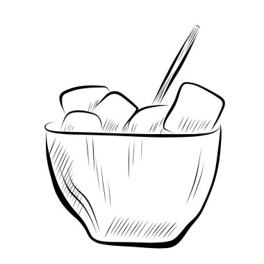 Çizgi çizme. Kahve, kakao ve marşmelovlu sanat eseri kupası. Vektör minimalist tasarımı