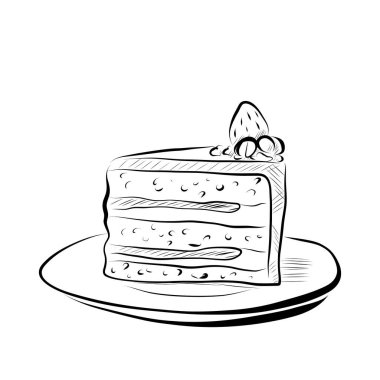 Çizgi çizme. Çizgili sanat tatlıları, içinde böğürtlen olan kek dilimleri. Vektör minimalist tasarımı.