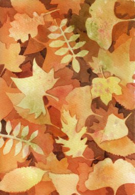 Farklı yapraklara sahip suluboya arkaplan, el çizimi, iç tasarım ve diğer şeyler için