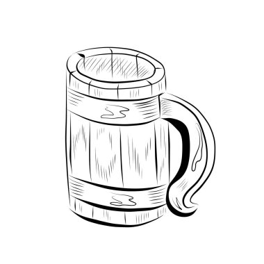 Çizgi çizme. Bira için sanat eseri ahşap bardak. Vektör minimalist tasarımı