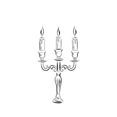 Çizgi çizme. Sanat tarzında üç mumlu şamdan. Vektör minimalist tasarımı