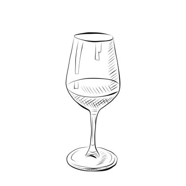 Çizgi çekme. Çizgi Sanatı - Şarap Kadehi. Vektör Minimum Tasarımı