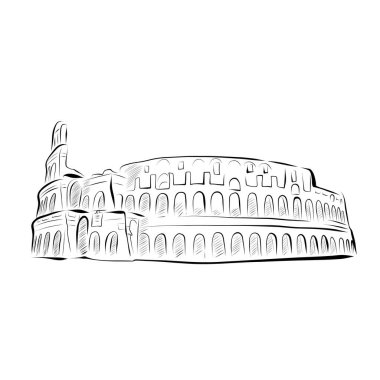 Çizgi çizme. Çizgili sanat eseri Colosseum Roma İtalya el çizimi. vektör minimalist tasarımı