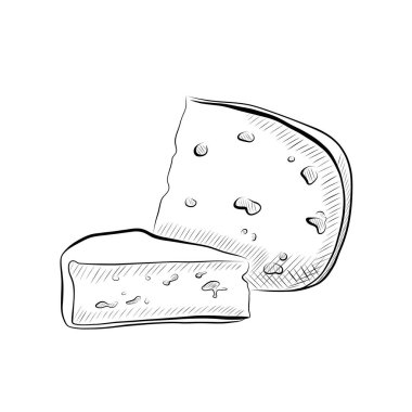 Çizgi çizme. Çizgili yemek sanatı, yuvarlak peynir ve parça. Vektör minimalist tasarımı