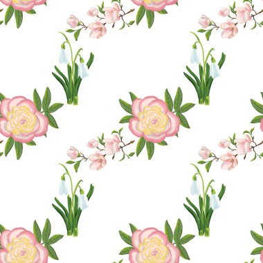 Dizaynınız için kusursuz bahar çiçekleri şakayık, kar damlası, çiçekli dal