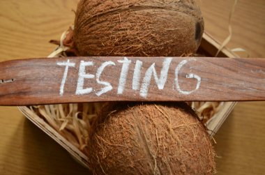 Soyut ahşap arkaplanda kelime testi.