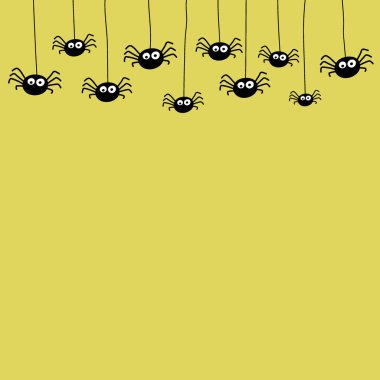 Asılı örümceklerin olduğu Cadılar Bayramı kartı kavramı. Vektör