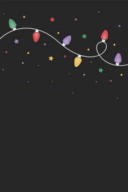 Noel ışıkları zinciri. Tebrik kartı şablonu. Vektör illüstrasyonu