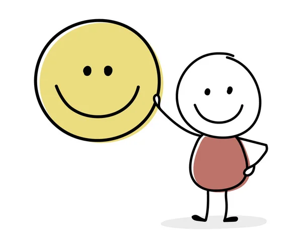 Smiley Stickman Dengan Simbol Emoticon Konsep Bisnis Vektor - Stok Vektor