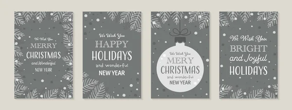 枝やハンギングボール付きのクリスマスカードのセット ベクターイラスト — ストックベクタ