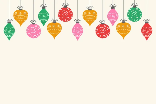 stock vector Colourful hanging Christmas baubles. Background with decorations. Vector illustration