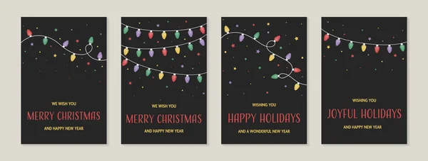 クリスマスのグリーティングカードセット 手をぶら下げて装飾品を描いた ベクターイラスト — ストックベクタ