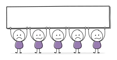 Boş tahta ikonu olan kızgın çizgi film işadamı. Vektör