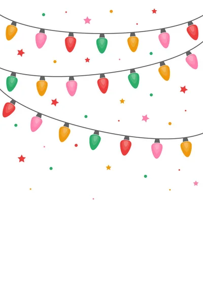 Bunte Handgezeichnete Lichterkette Weihnachten Hintergrund Mit Copyspace Vektorillustration — Stockvektor