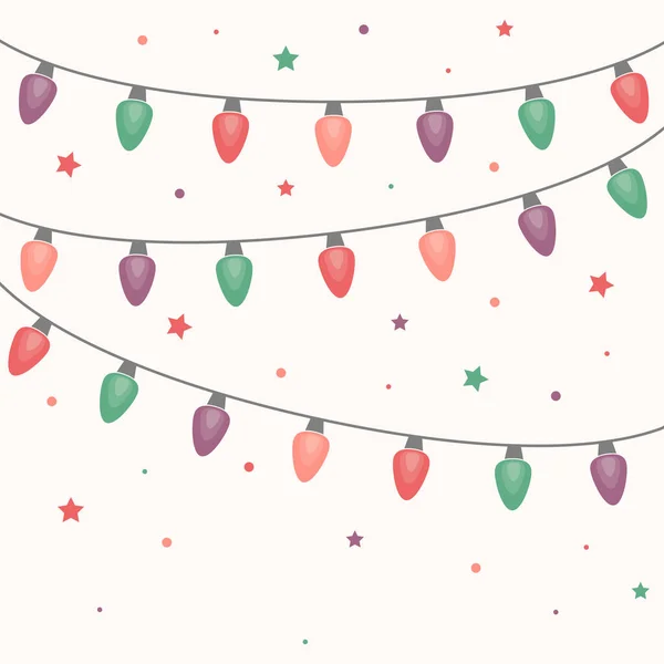 Barevná Ručně Tažená Šňůra Světel Vánoční Pozadí Vektorová Ilustrace — Stockový vektor