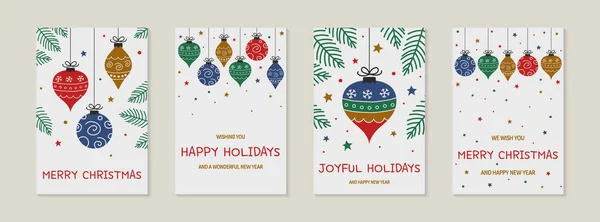 Handgezeichnete Weihnachtskugeln Grußkarten Set Vektorillustration — Stockvektor