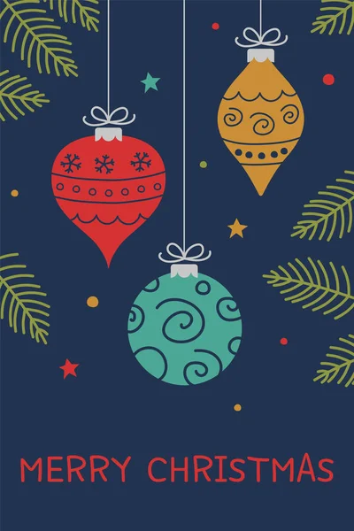 Kolorowe Kulki Świąteczne Kartka Życzeniami Ilustracja Wektora — Wektor stockowy