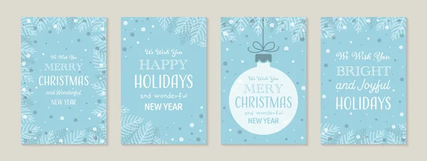 クリスマスボールと枝 グリーティングカードのコレクション ベクターイラスト — ストックベクタ