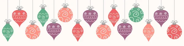 Hand Drawn Christmas Balls Design Panoramic Header Vector Illustration — Stock Vector