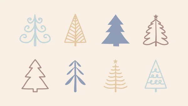 Diseño Los Iconos Navidad Los Árboles Dibujados Mano Vector — Vector de stock