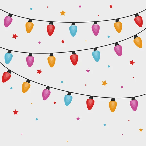 Bunte Handgezeichnete Lichterkette Weihnachtlicher Hintergrund Vektorillustration — Stockvektor