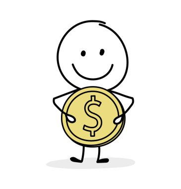 Doları olan komik bir adam. Para tasarrufu konsepti. Simge ayarlandı. Vektör