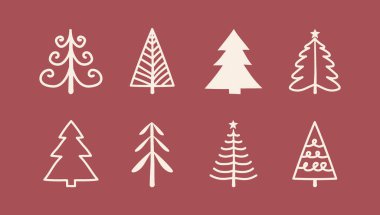 Noel öğeleri kavramı - el çizimi ağaçlar. Vektör