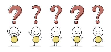 Funny stickman with question mark symbol. Icon set. Vector clipart