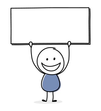 Happy stickman with empty board symbol. Vector