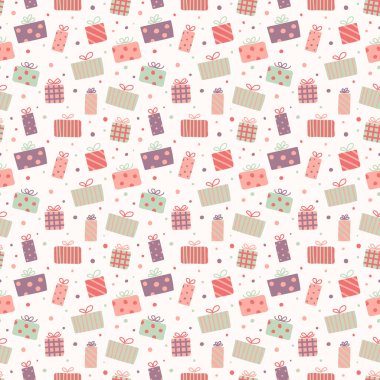 Noel hediye kutularıyla kusursuz desen kavramı. Xmas geçmişi. Pankart. Vektör