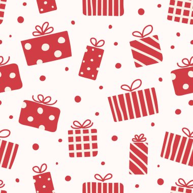 Noel hediye kutularıyla kusursuz desen kavramı. Xmas geçmişi. Vektör