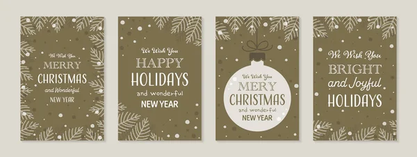 枝やハンギングボールとクリスマスグリーティングカードのコレクション ベクターイラスト — ストックベクタ