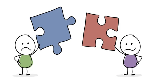 Concept Drôle Travail Équipe Stickmen Avec Puzzle Vecteur — Image vectorielle