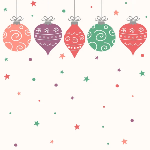 Hängende Handgezeichnete Dekorationen Weihnachten Hintergrund Mit Copyspace Vektorillustration — Stockvektor
