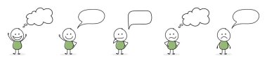 Komik stickman ile boş konuşma baloncukları koleksiyonu. Vektör