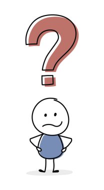 Soru işareti ikonu olan kızgın çizgi film işadamı. Vektör