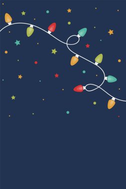 Noel ışıkları zinciri. Tebrik kartı şablonu. Vektör illüstrasyonu