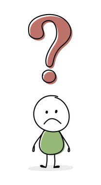 Soru işareti simgesi olan üzgün adam kavramı. Vektör