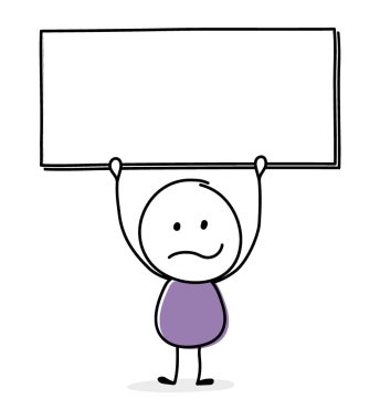 Boş tahta sembollü kızgın bir adam. İş konsepti. Vektör