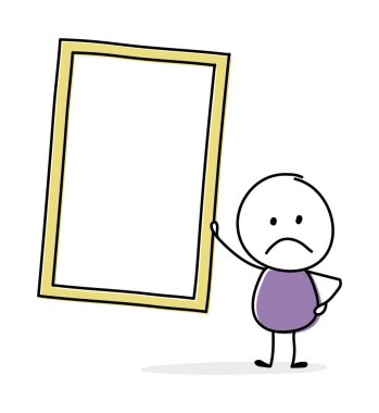 Boş tabak ikonu olan üzgün bir karikatür işadamı. Vektör