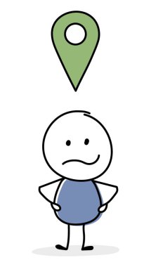 Angry stickman with navigation - position symbol. Business concept. Vector