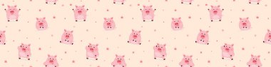 Seamless pattern with funny pigs. Decoration for children. Panoramic header. Vector illustration
