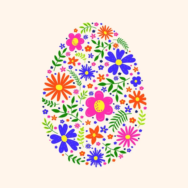 Virágos Húsvéti Tojás Húsvéti Dekoráció Kézzel Rajzolva Vektorillusztráció — Stock Vector