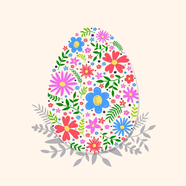 Floral Easter Egg Dekorasi Tangan Paskah Ilustrasi Vektor - Stok Vektor