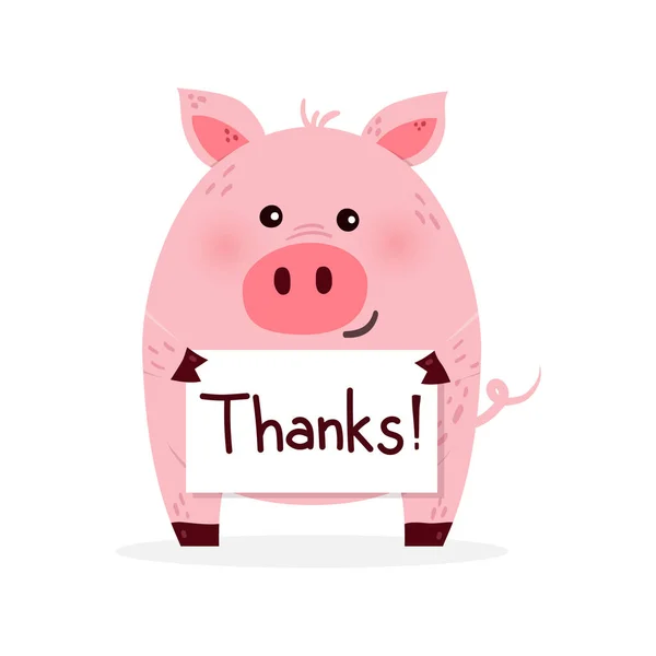 Cochon Drôle Avec Texte Remerciement Sur Fond Blanc Conception Personnage — Image vectorielle