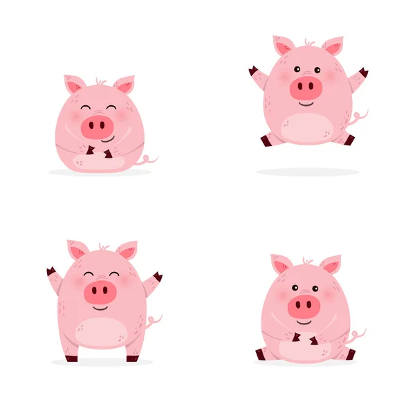 Niedliche Cartoon Schwein Set Entwurf Eines Nutztier Charakters Vektorillustration — Stockvektor