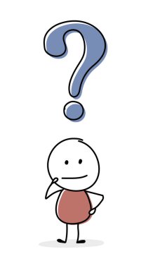 Yapışkan adamı soru işareti sembolüyle düşünmek. Vektör