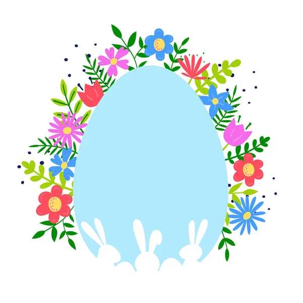 Uovo Pasqua Colorato Con Fiori Disegnati Mano Coniglietti Concetto Sfondo — Vettoriale Stock
