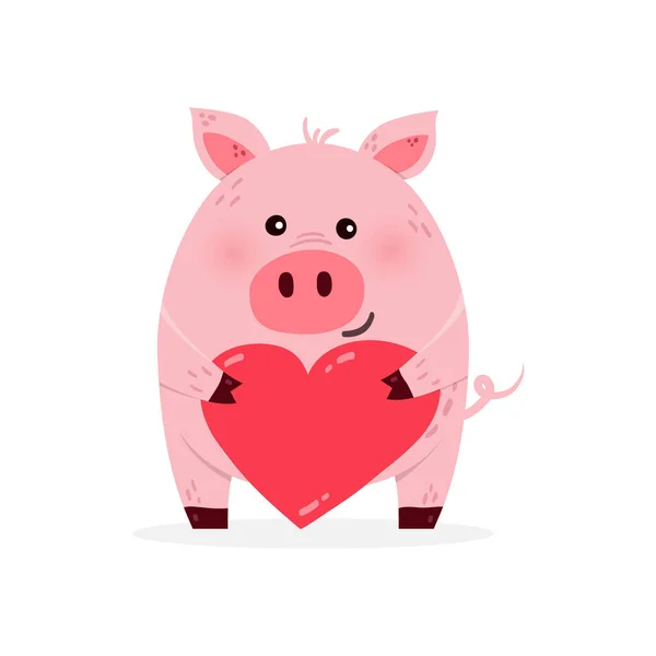 Nettes Cartoon Schwein Mit Herz Auf Weißem Hintergrund Entwurf Einer — Stockvektor